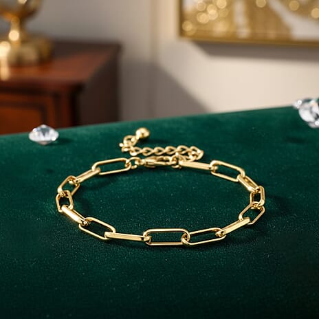 Paperclip Chain Bracelet (Size - 8-2 inch Ext.) in Gold Colour Plating