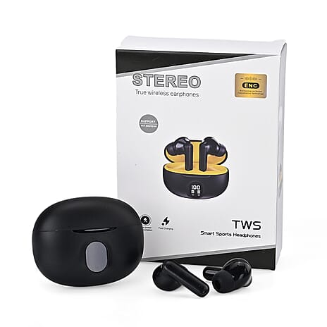 TWS True Wireless Earbuds - 200mAh Charging Case & 3-4 Hour Playtime - Black