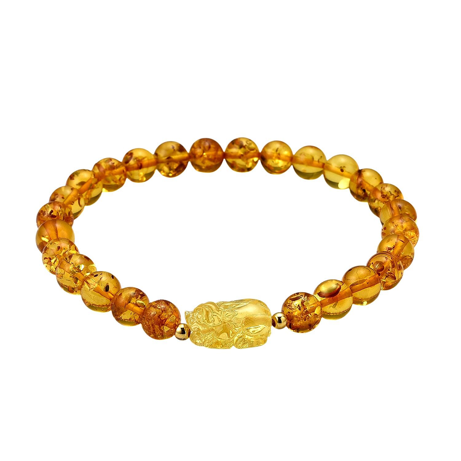 D'Joy Amber Beads Bracelet (Size 7 to 7.5 Stretchable) in Yellow Gold Plated Sterling Silver 28.00 Ct.