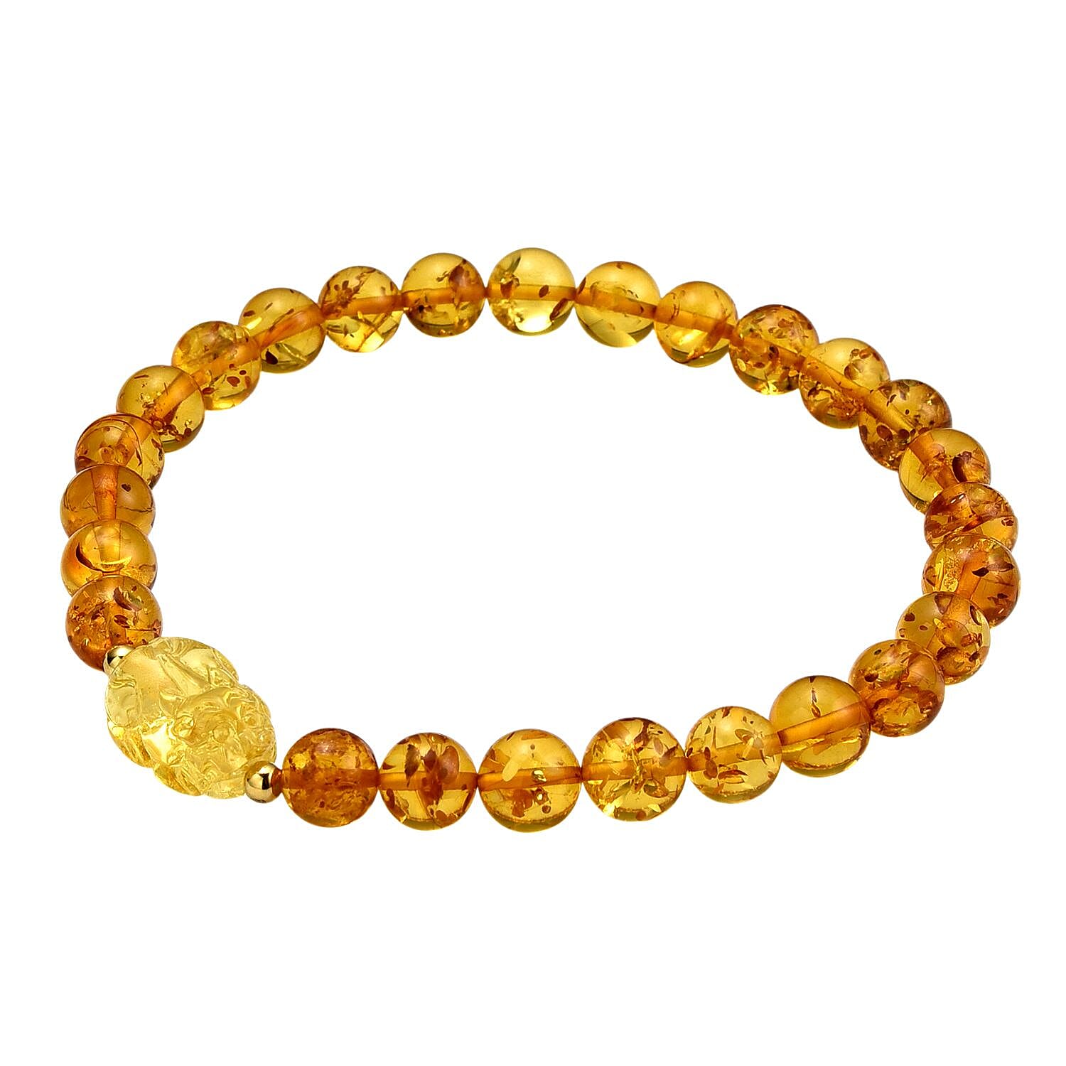 D'Joy Amber Beads Bracelet (Size 7 to 7.5 Stretchable) in Yellow Gold Plated Sterling Silver 28.00 Ct.