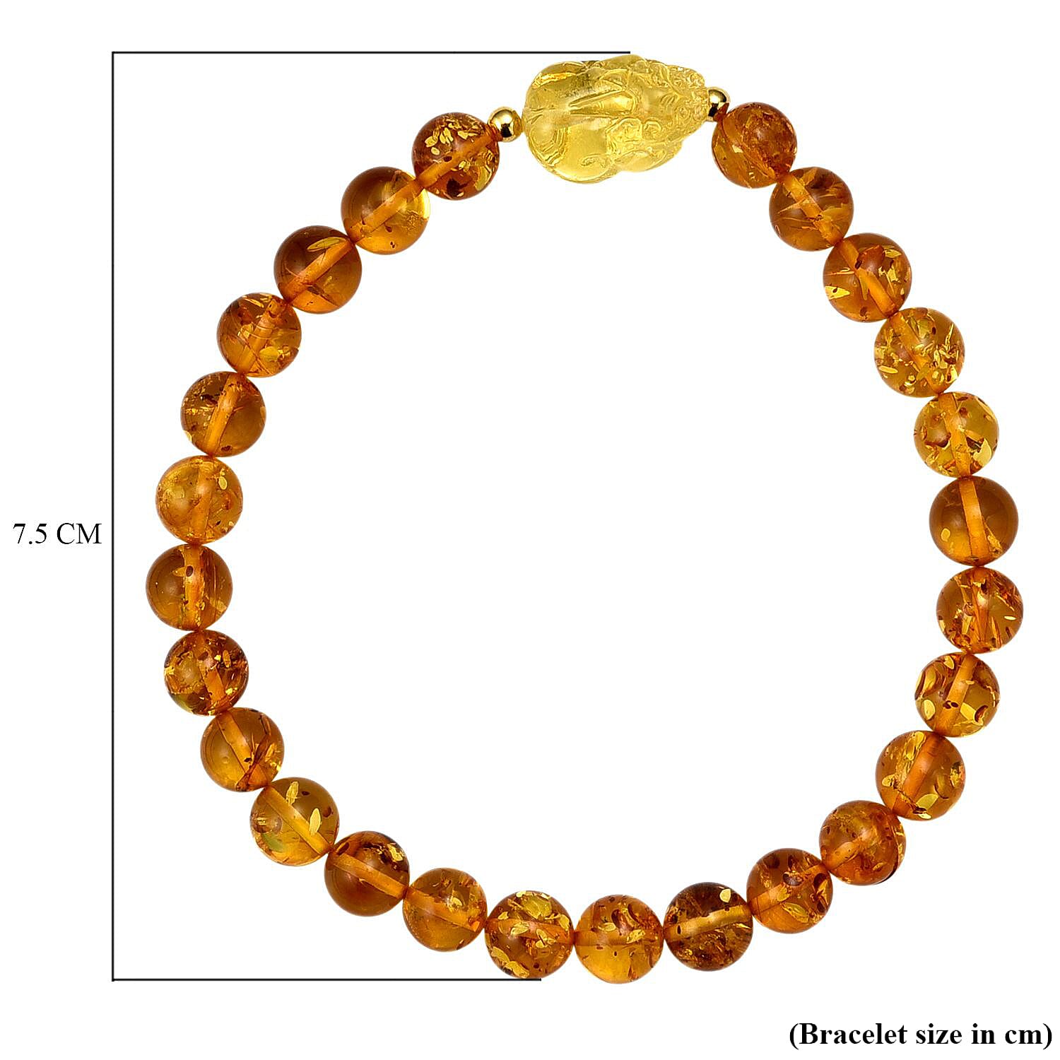 D'Joy Amber Beads Bracelet (Size 7 to 7.5 Stretchable) in Yellow Gold Plated Sterling Silver 28.00 Ct.