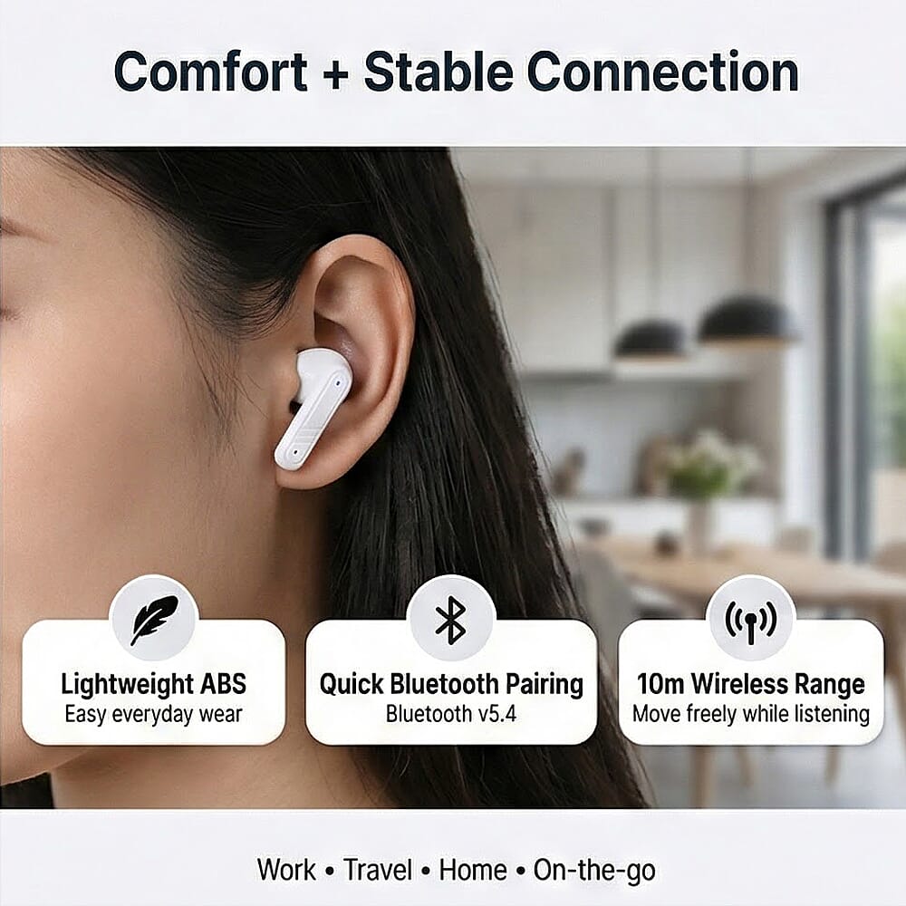 Wireless Earbuds with Charging Case & 3-4 Hour Playtime - White