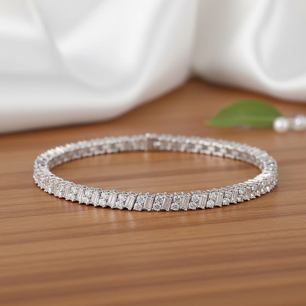 D'Joy Moissanite Tennis Bracelet (Size - 7) in Rhodium Overlay Sterling Silver 6.25 Ct, Silver Wt.11.00 Gms.
