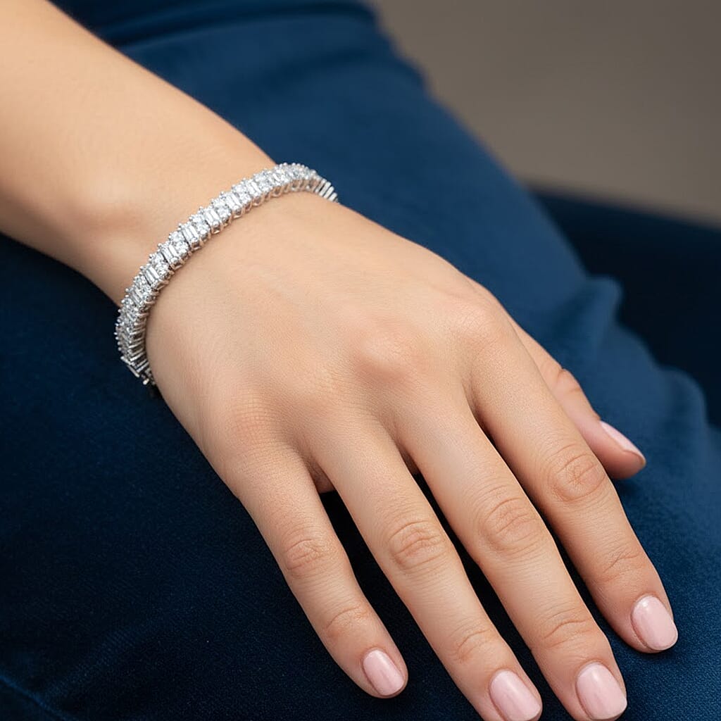 D'Joy Moissanite Tennis Bracelet (Size - 7) in Rhodium Overlay Sterling Silver 6.25 Ct, Silver Wt.11.00 Gms.