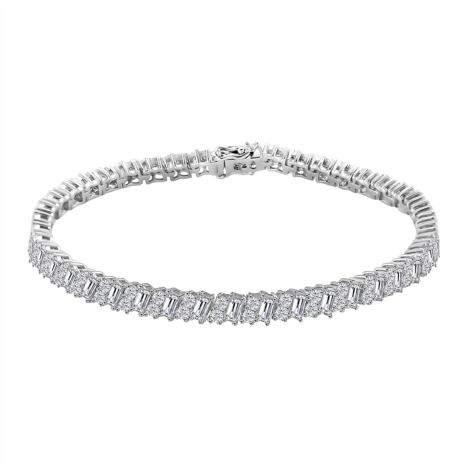 D'Joy Moissanite Tennis Bracelet (Size - 8) in Rhodium Overlay Sterling Silver 7.26 Ct., Silver Wt.12.00 Gms