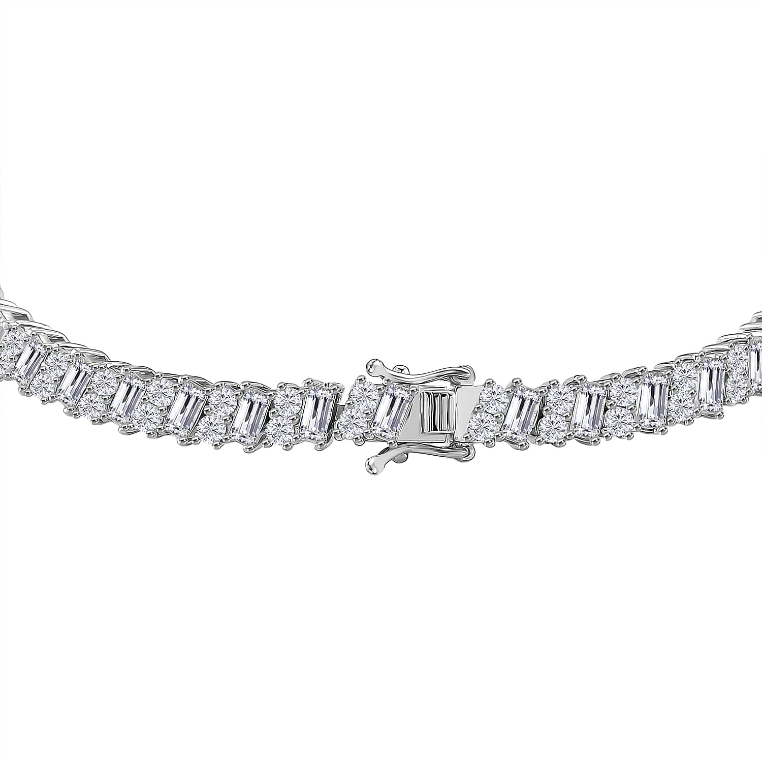 D'Joy Moissanite Tennis Bracelet (Size - 8) in Rhodium Overlay Sterling Silver 7.26 Ct., Silver Wt.12.00 Gms