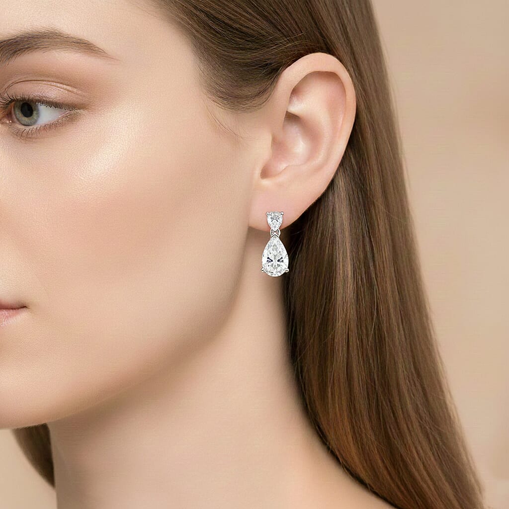 D'Joy Moissanite Dangling Earring in Rhodium OverlaySterling Silver  3.120  Ct.