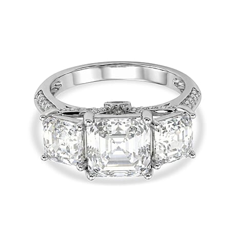 D'Joy Moissanite Ring in Rhodium Overlay Sterling Silver 5.52 Ct.