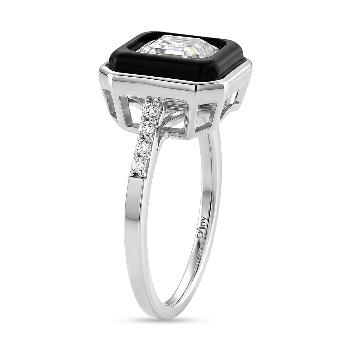 D'Joy Moissanite and Dyed Black Jade Solitaire Ring in Rhodium Overlay Sterling Silver 3.45 Ct.