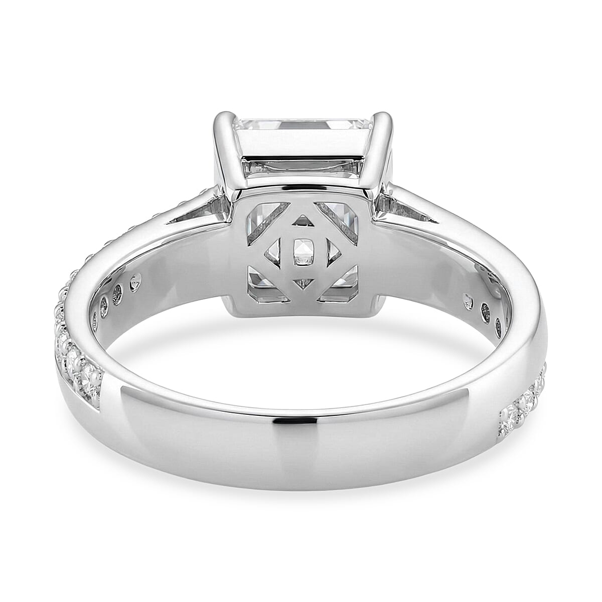 D'Joy Asscher Cut Moissanite Ring in Rhodium Overlay Sterling Silver 3.26 Ct.