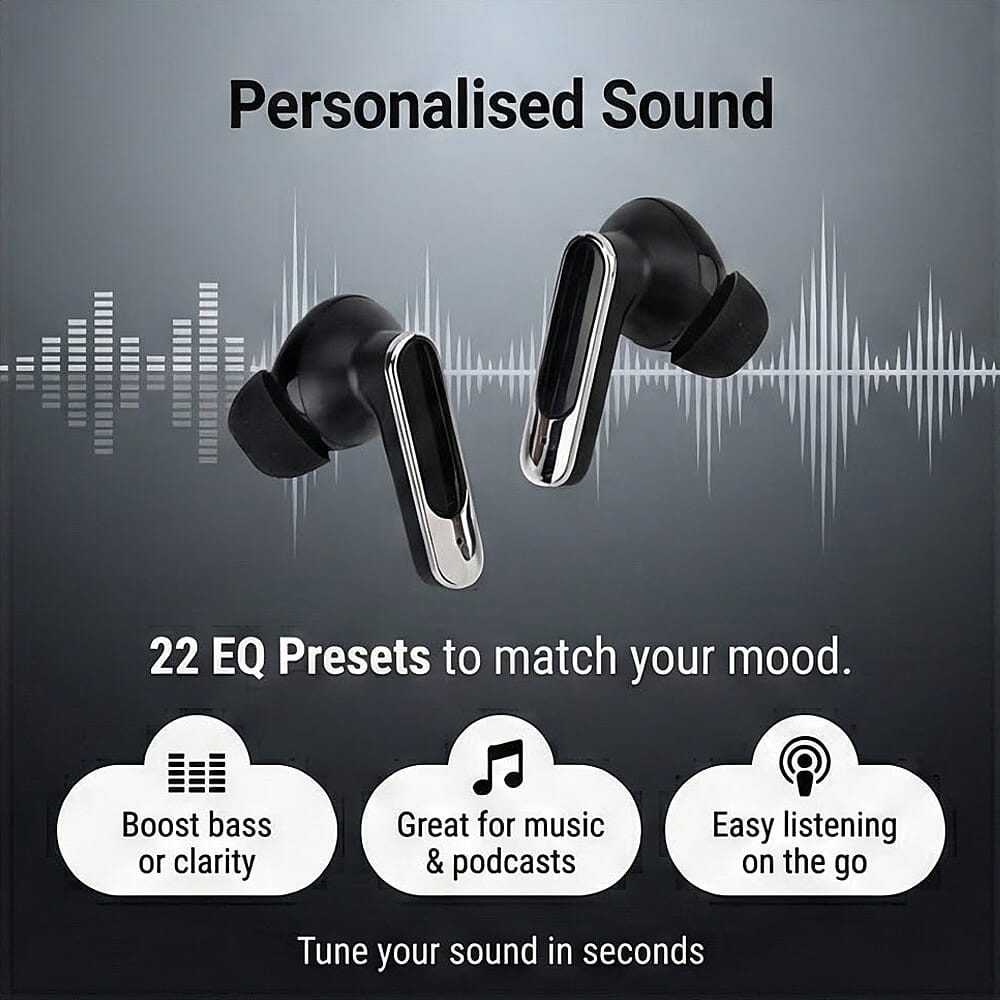 TWS True Wireless Earbuds - 150mAh Charging Case & 3-4 Hour Playtime - Black