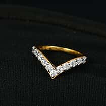 D'Joy White Moissanite Wishbone Ring in 18K Vermeil Yellow Gold Plated Sterling Silver