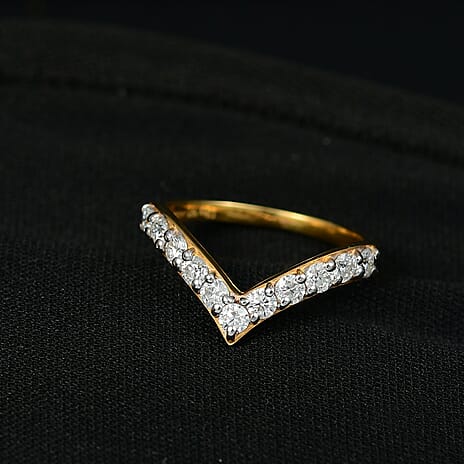D'Joy White Moissanite Wishbone Ring in 18K Vermeil Yellow Gold Plated Sterling Silver