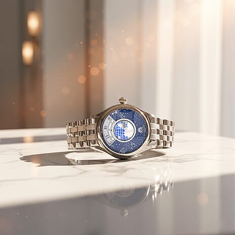 William Hunt Limited Edition Celestial Constellation Automatic Movt Watch With Rotating Globe 3ATM Water Resistancy Presented in a Gift Box - Silver Blue