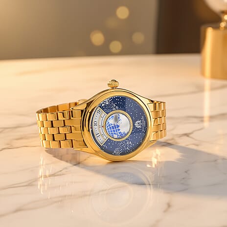 William Hunt Limited Edition Celestial Constellation Automatic Movt Watch With Rotating Globe 3ATM Water Resistancy Presented in a Gift Box - Gold Blue