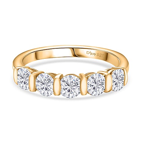 D'Joy Moissanite Main Stone With Side Stone Ring in 18K YG PlatingSterling Silver  1.190  Ct.