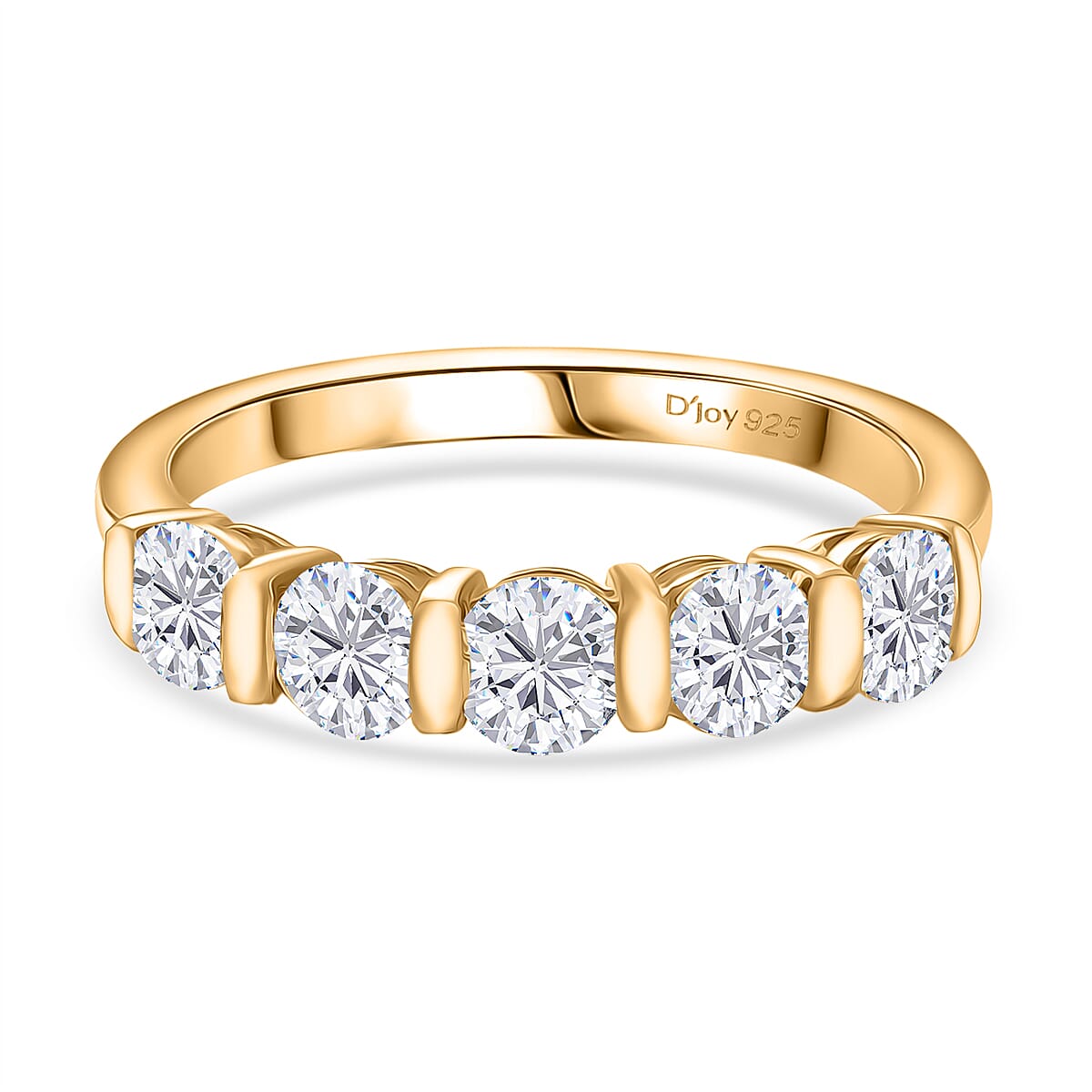 1.2 Ct. Moissanite 5 Stone Ring in 18K Yellow Gold Sterling Silver