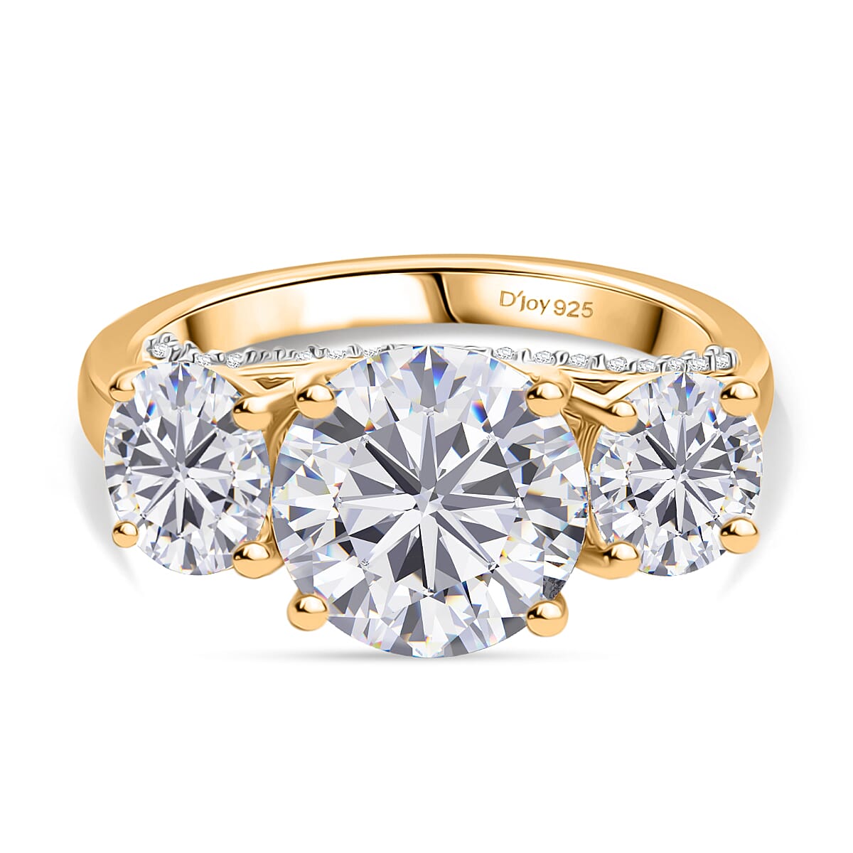 D'Joy Moissanite Main Stone With Side Stone Ring in 18K YG PlatingSterling Silver  4.426  Ct.