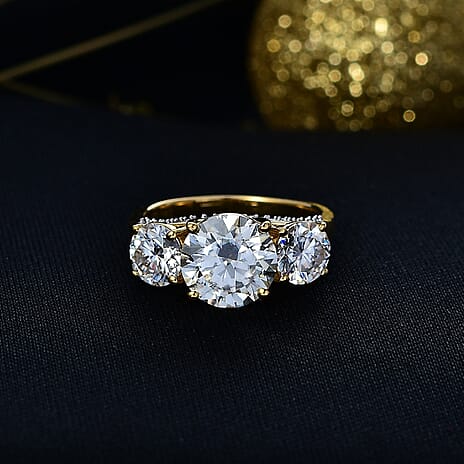 D'Joy Moissanite Main Stone With Side Stone Ring in 18K YG PlatingSterling Silver  4.426  Ct.