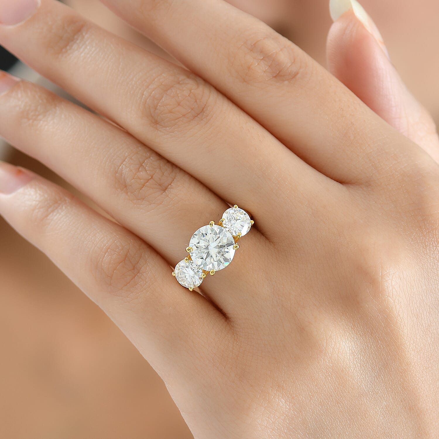 D'Joy Moissanite Main Stone With Side Stone Ring in 18K YG PlatingSterling Silver  4.426  Ct.