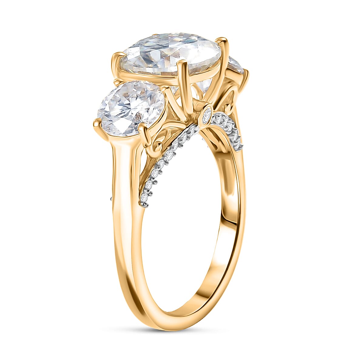 D'Joy Moissanite Main Stone With Side Stone Ring in 18K YG PlatingSterling Silver  4.426  Ct.