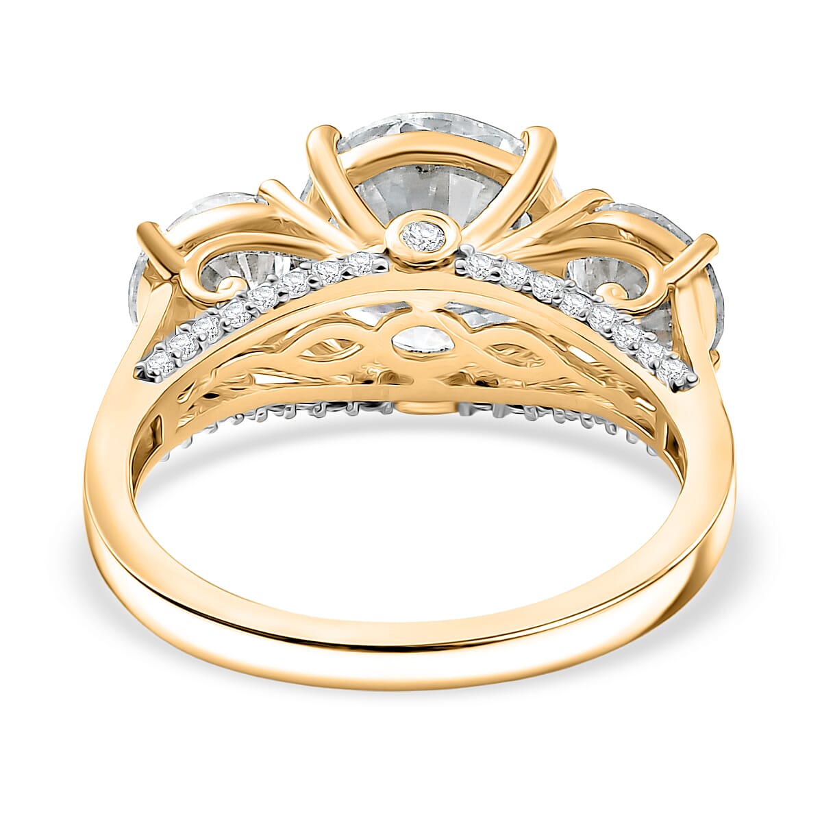 D'Joy Moissanite Main Stone With Side Stone Ring in 18K YG PlatingSterling Silver  4.426  Ct.