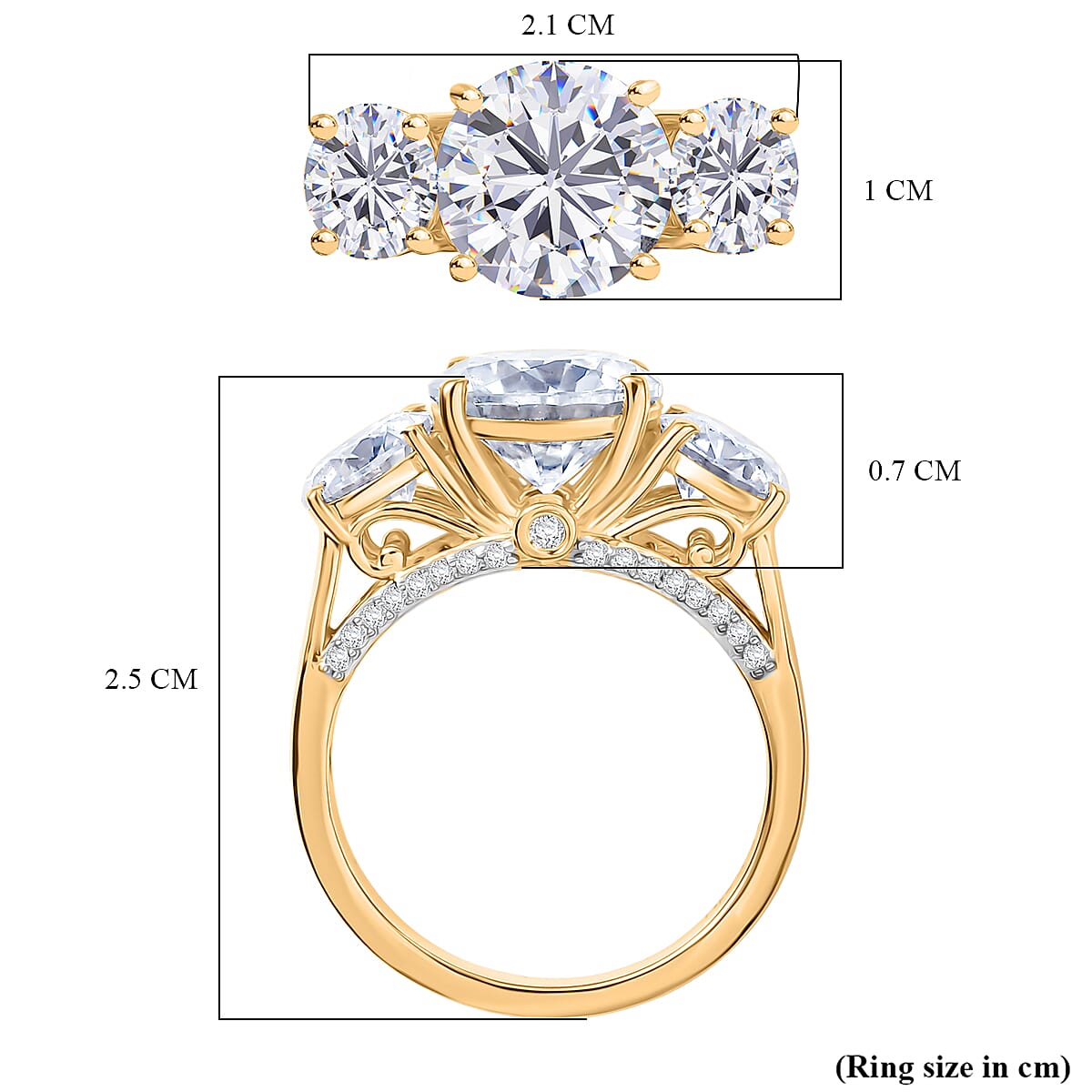 D'Joy Moissanite Main Stone With Side Stone Ring in 18K YG PlatingSterling Silver  4.426  Ct.