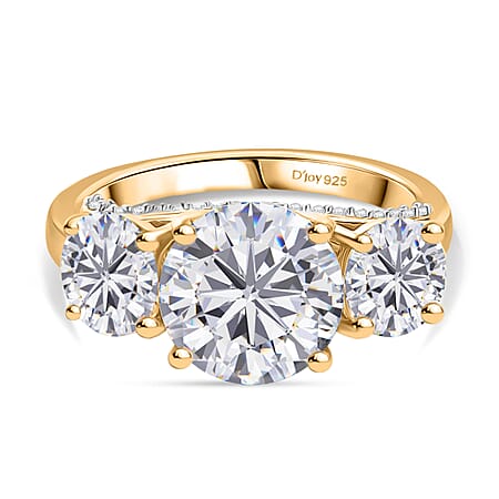 D'joy 4.3 Ct. Moissanite Trilogy Ring in 18K Yellow Gold Over Sterling Silver