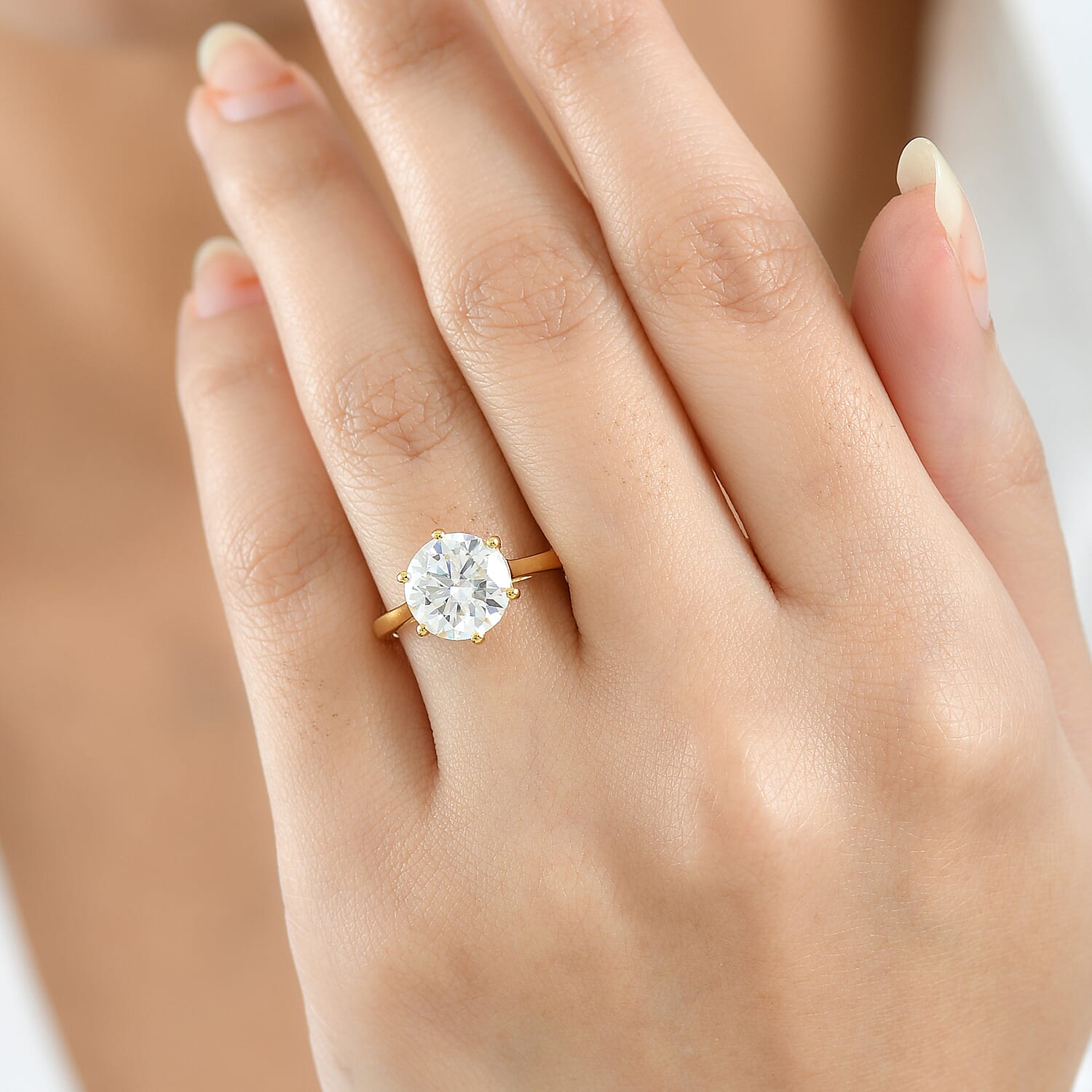 D'Joy Moissanite Solitaire Ring in 18K YG PlatingSterling Silver  2.980  Ct.