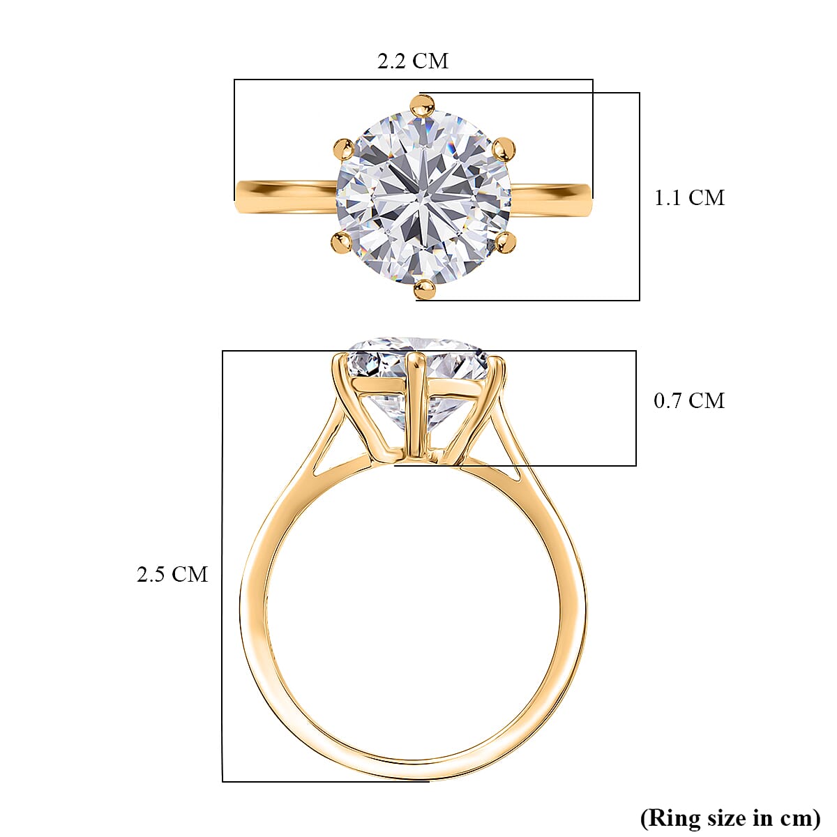 D'Joy Moissanite Solitaire Ring in 18K YG PlatingSterling Silver  2.980  Ct.