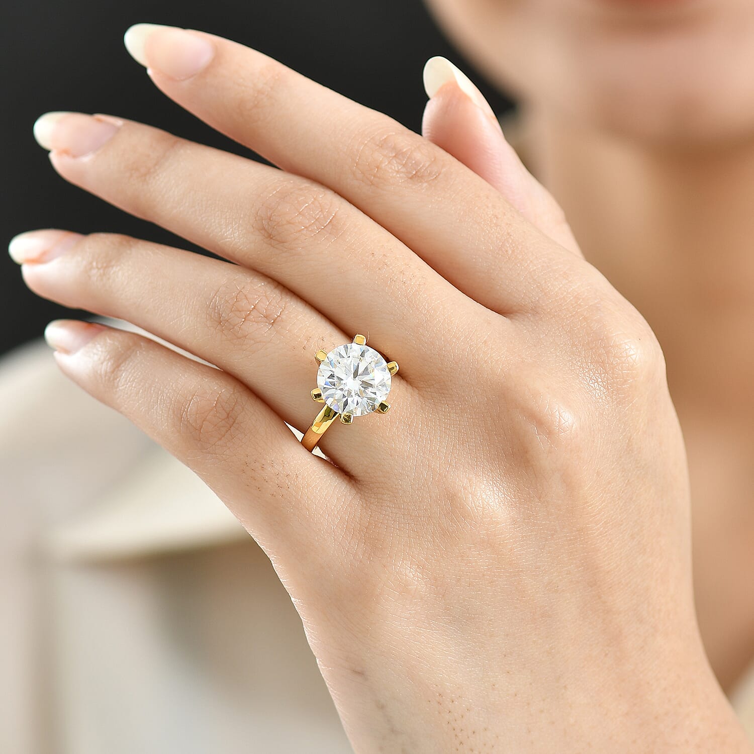 D'Joy Moissanite Solitaire Ring in 18K YG VermeilSterling Silver  5.275  Ct.