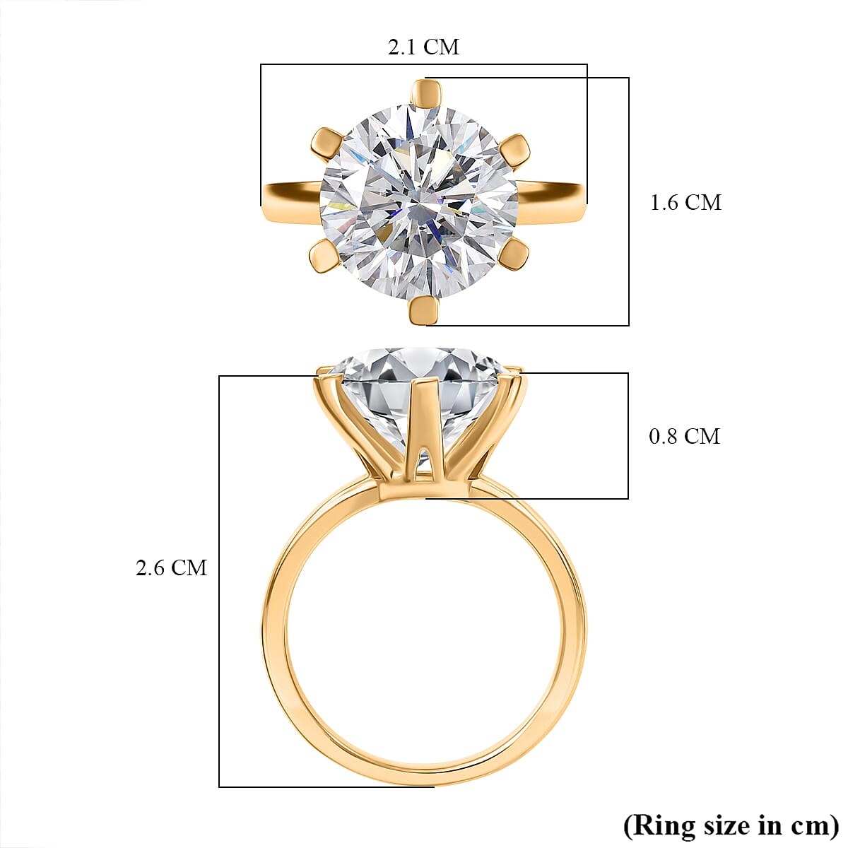 D'Joy Moissanite Solitaire Ring in 18K YG VermeilSterling Silver  5.275  Ct.