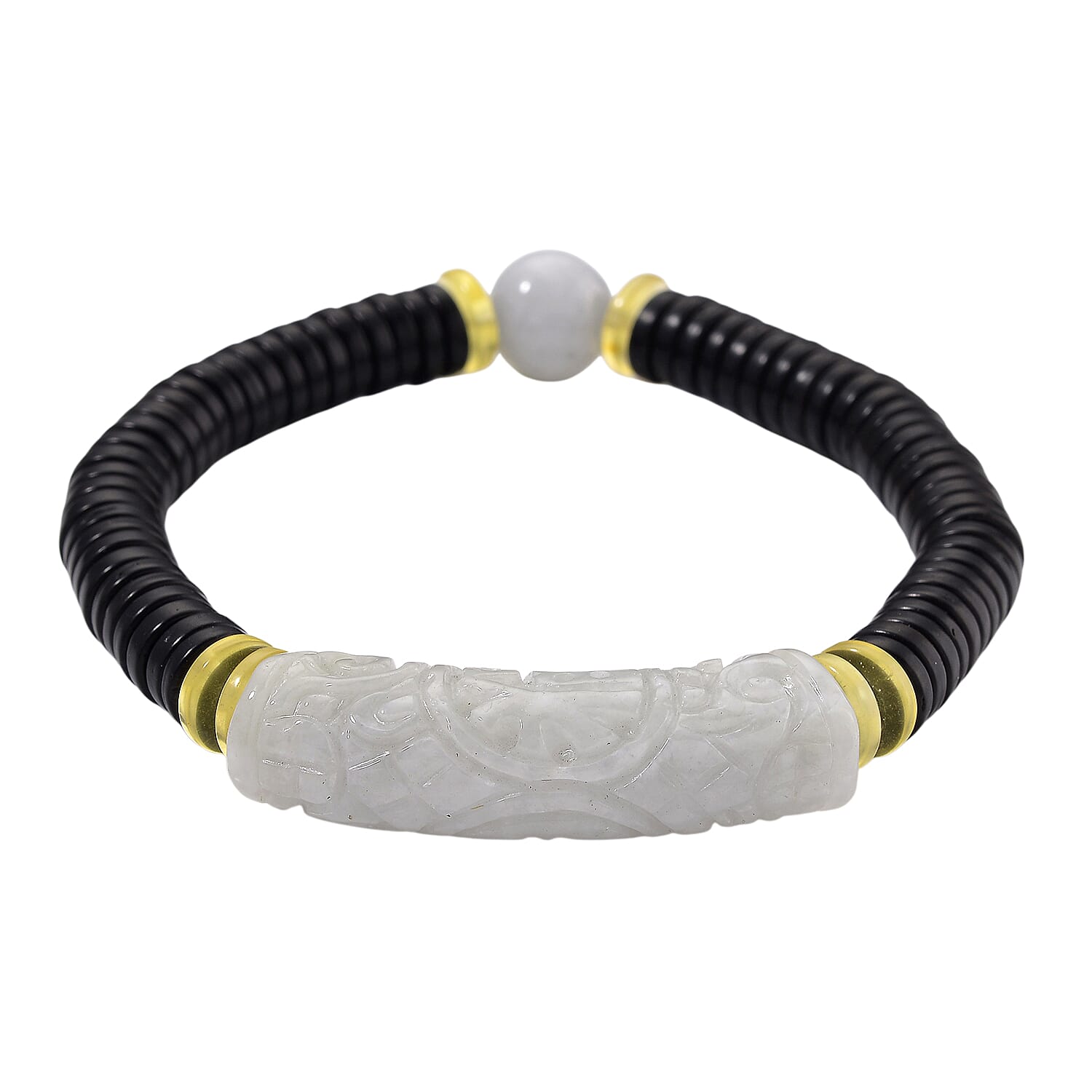 White Jade, Amber, Coconut Shell Stone Bracelet  115.000  Ct.