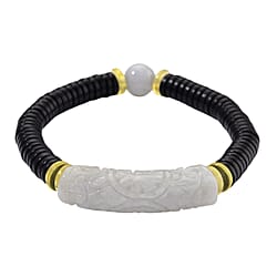 Natural Type A Jadeite Jade, Amber & Coconut Shell Stone Bracelet 115.00 Ct. - Green