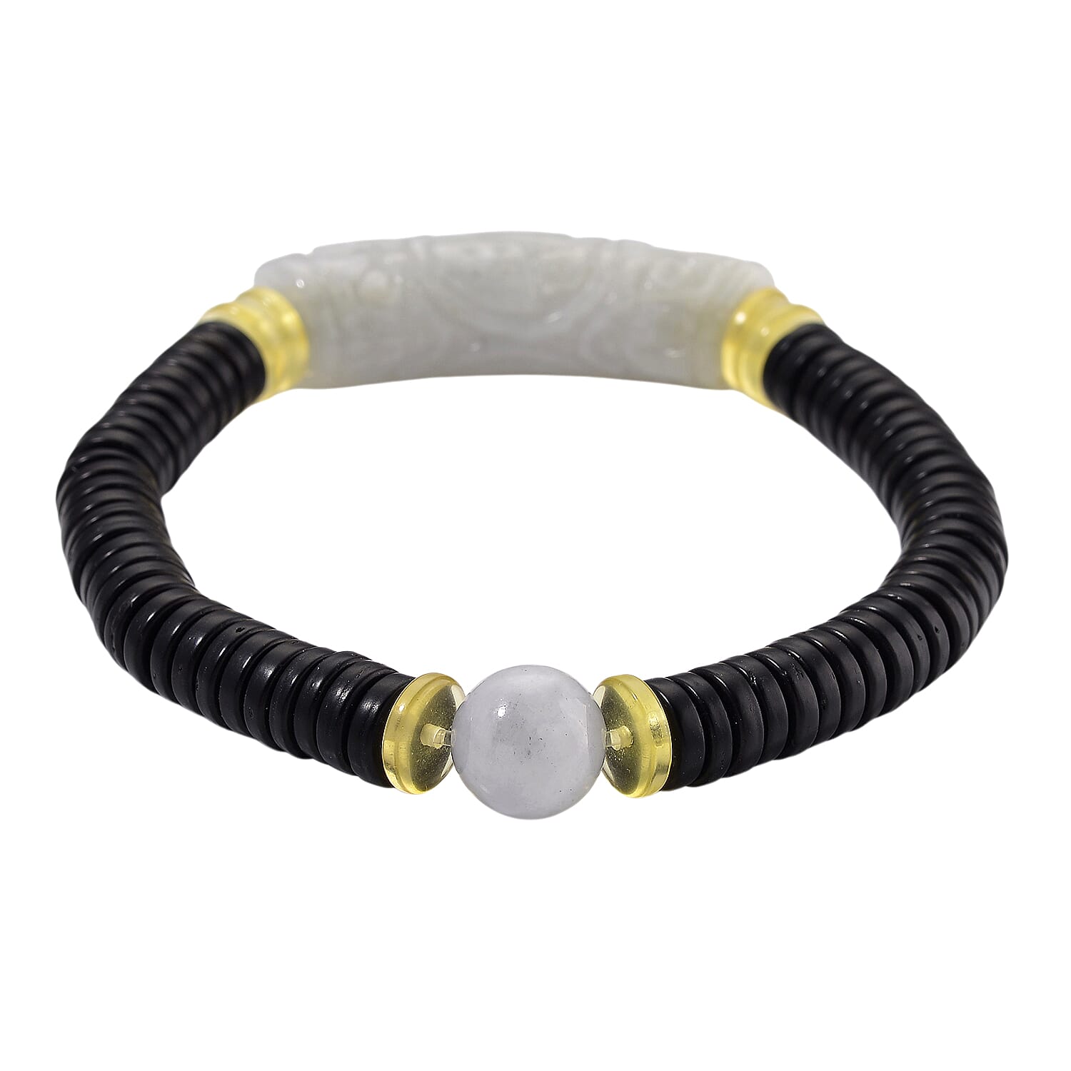 White Jade, Amber, Coconut Shell Stone Bracelet  115.000  Ct.