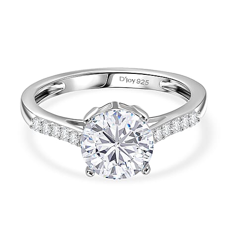 D'Joy Moissanite Solitaire Ring in Platinum OverlaySterling Silver  1.695  Ct.