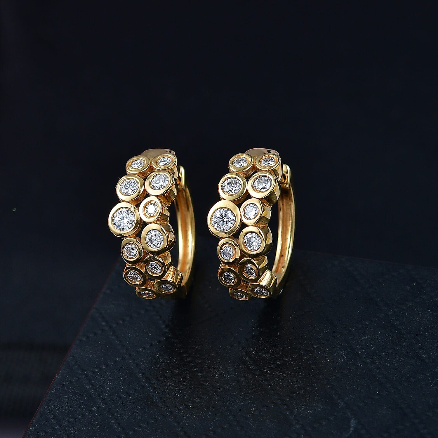 D'Joy Moissanite J Hoop Half Hoop Earring in 18K YG PlatingSterling Silver, Silver Wt.5.5 Gms  1.040  Ct.