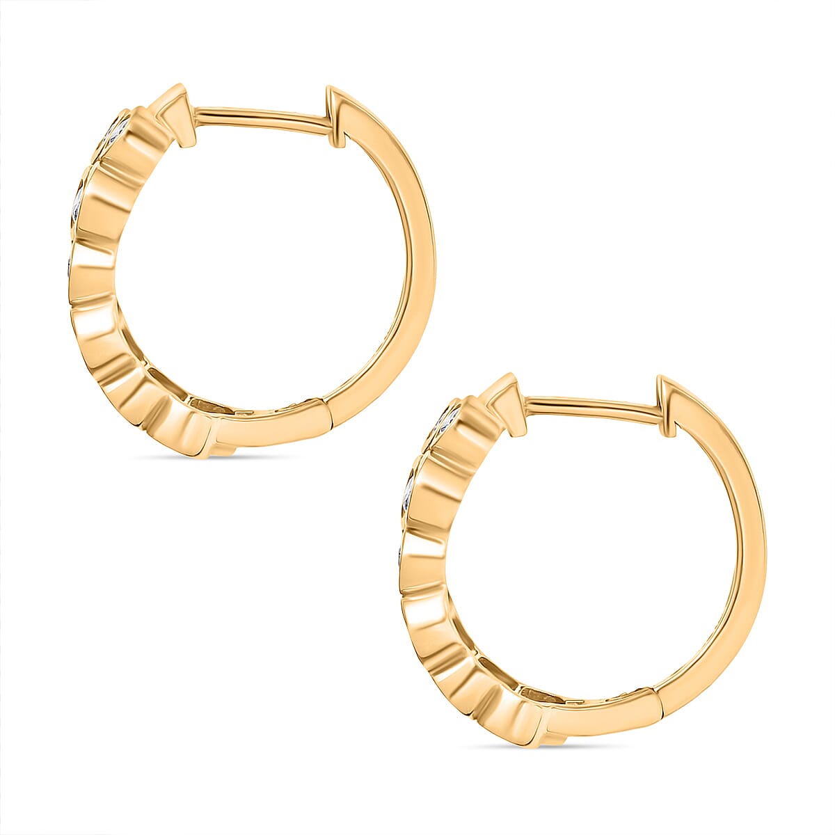 D'Joy Moissanite J Hoop Half Hoop Earring in 18K YG PlatingSterling Silver, Silver Wt.5.5 Gms  1.040  Ct.