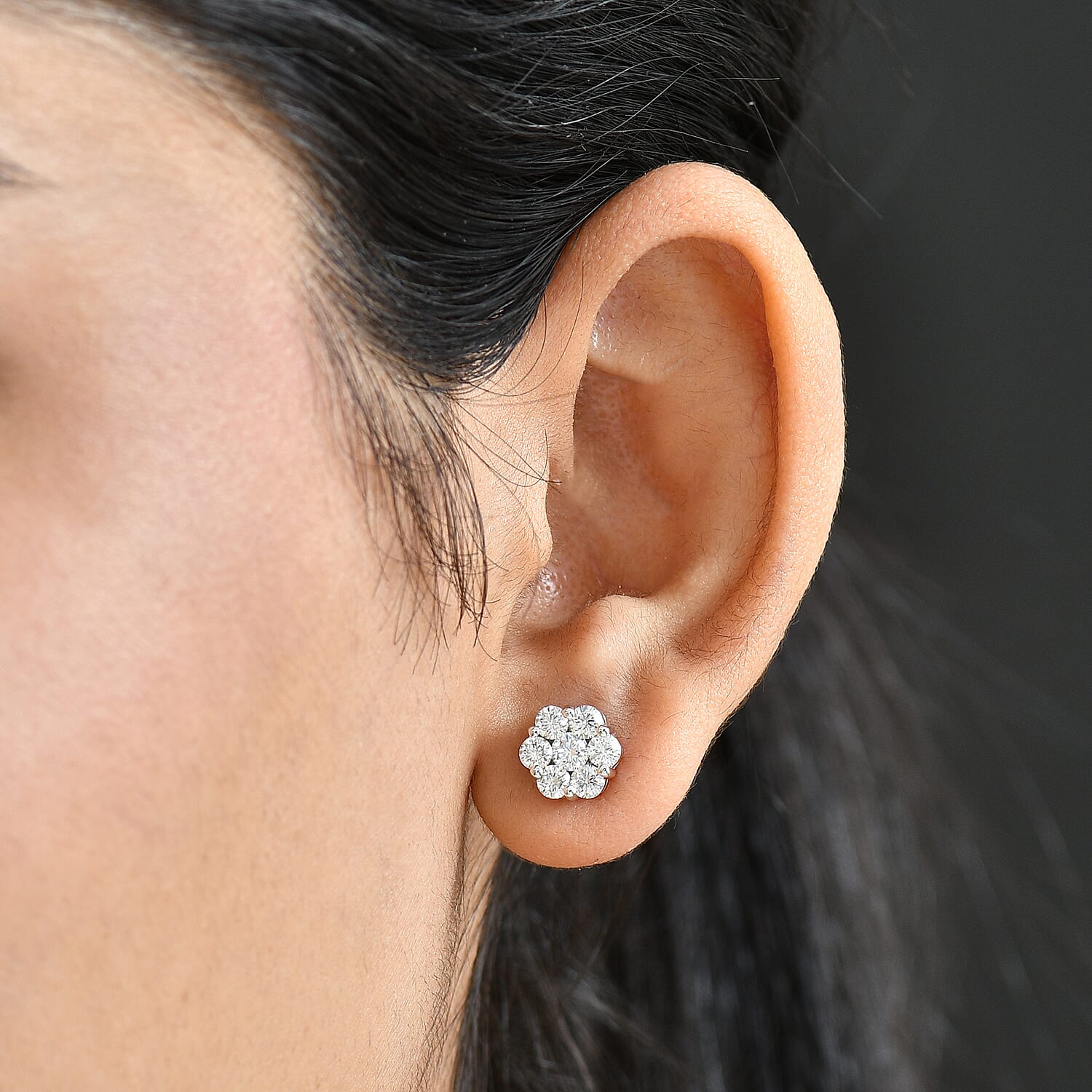 D'Joy Moissanite Floral Earring in Rhodium OverlaySterling Silver  0.326  Ct.
