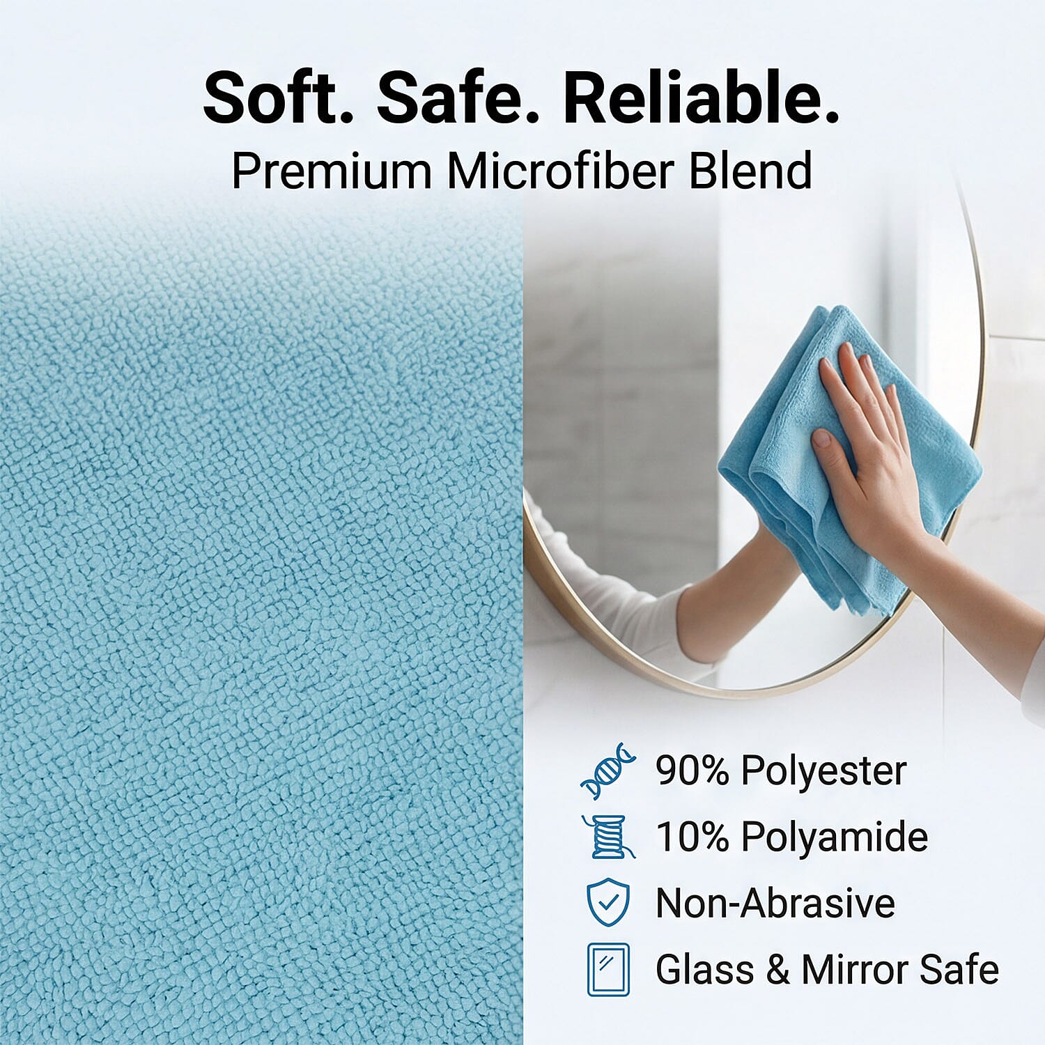 Tear-Away Microfiber Cleaning Cloths on a Roll - 30 Reusable (30 x 30cm) Sheets, Non-Scratch Multi-Surface Towels - Light Green