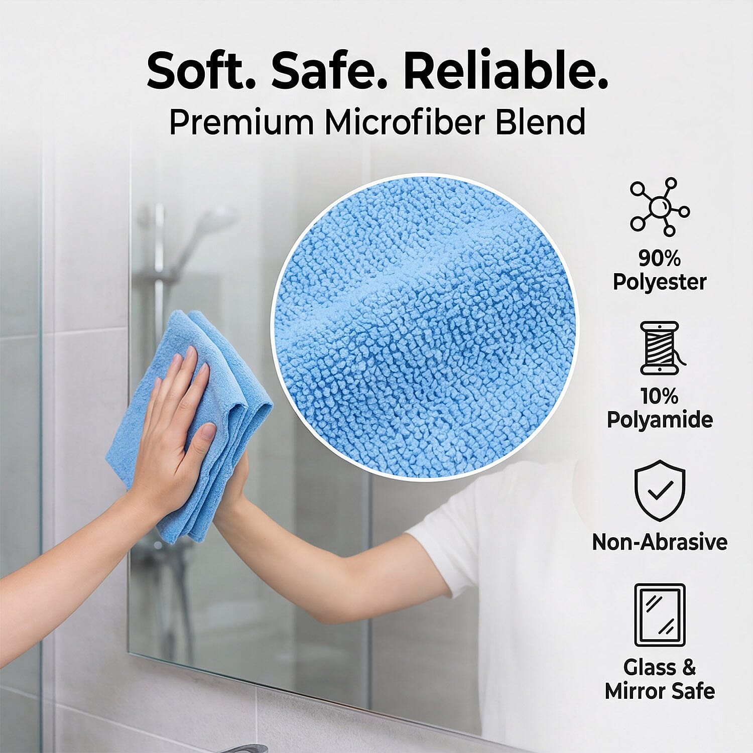 Tear-Away Microfiber Cleaning Cloths on a Roll - 30 Reusable (30 x 30cm) Sheets, Non-Scratch Multi-Surface Towels - Light Blue