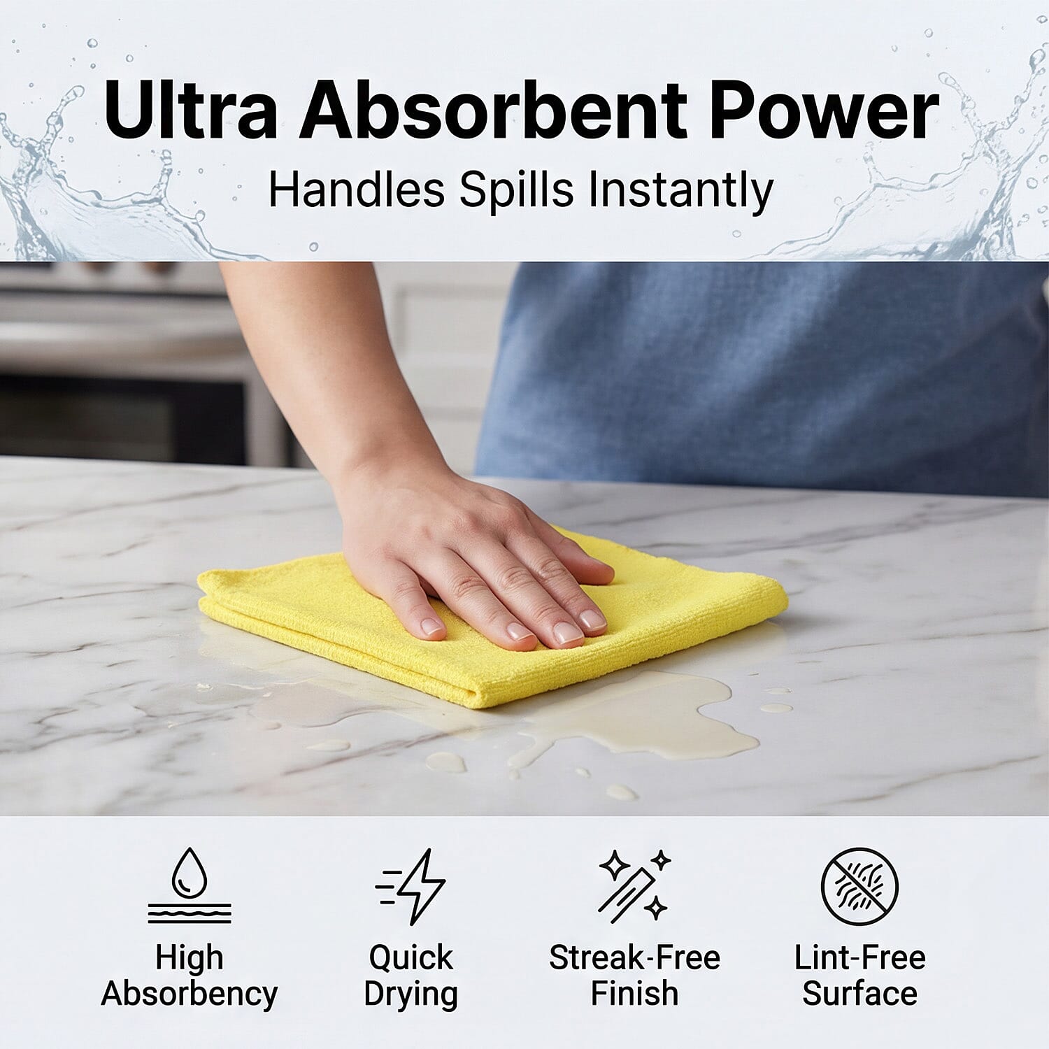 Tear-Away Microfiber Cleaning Cloths on a Roll - 30 Reusable (30 x 30cm) Sheets, Non-Scratch Multi-Surface Towels - Yellow