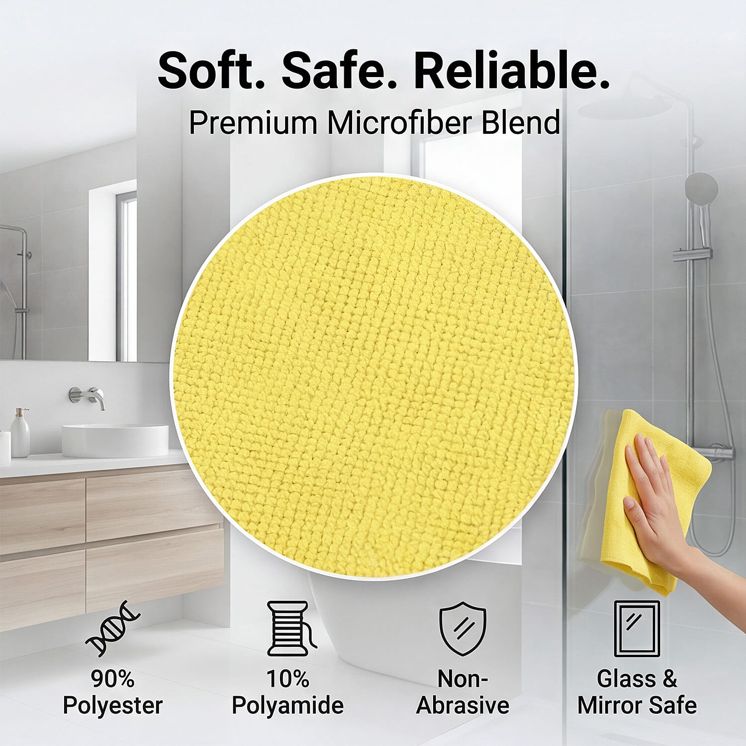 Tear-Away Microfiber Cleaning Cloths on a Roll - 30 Reusable (30 x 30cm) Sheets, Non-Scratch Multi-Surface Towels - Yellow