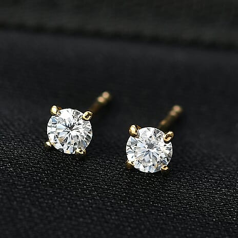 D'Joy Moissanite Earring with Push Back in 18K Yellow Gold Plated Sterling Silver