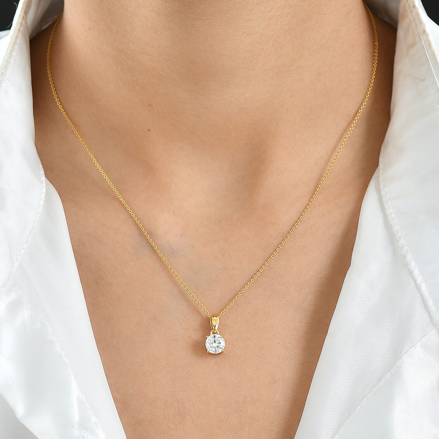 D'Joy Moissanite Solitaire Pendant in 18K Yellow Gold Plating Sterling Silver 1.00 Ct.