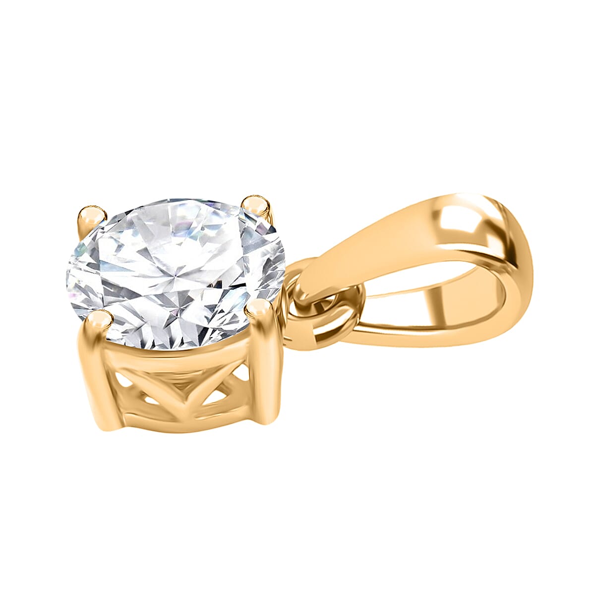 D'Joy Moissanite Solitaire Pendant in 18K Yellow Gold Plating Sterling Silver 1.00 Ct.