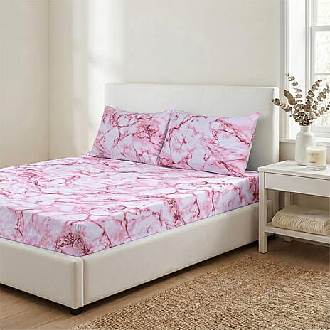 LIVMORE Set of 3 Printed Polyester Sheet Set - King Pink