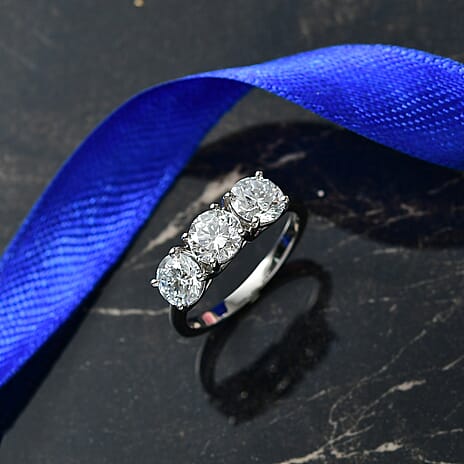 Luxuriant 950 Platinum SGL Certified Lab Grown Diamond (VS-EF) Trilogy Ring 3.10 Ct, Platinum Wt. 5.55 Gms.