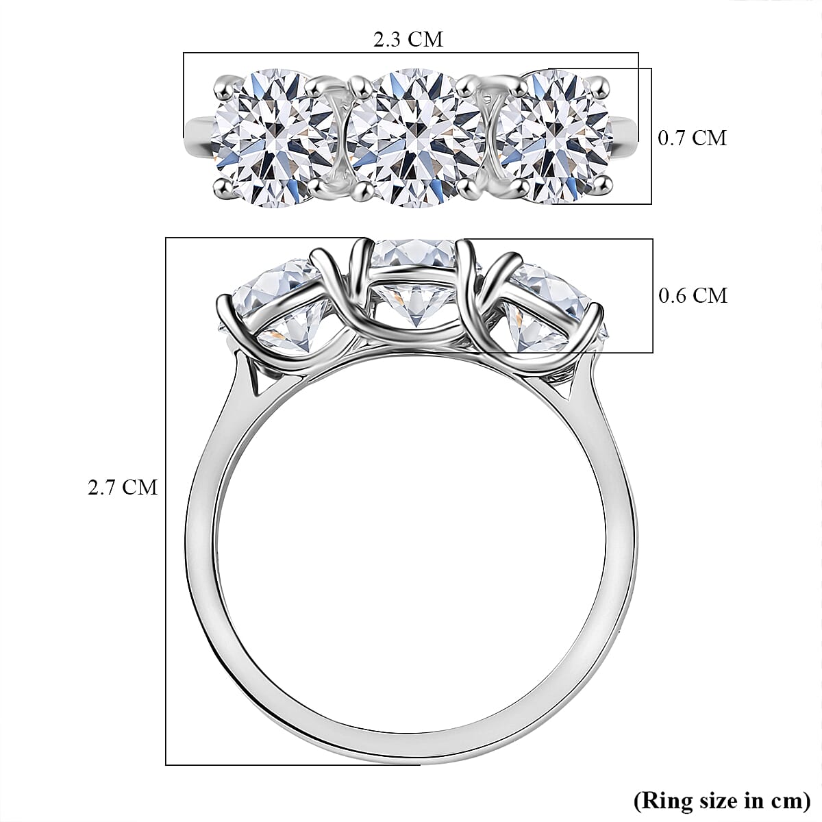 BLACK FRIDAY PREVIEW - Luxuriant 950 Platinum SGL Certified Lab Grown Diamond (VS-EF) Trilogy Ring 3.09 Ct, Platinum Wt. 4.89 Gms.
