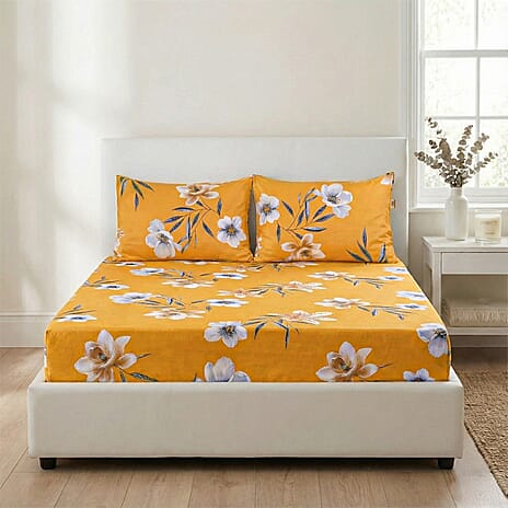 LIVMORE Set of 3 Printed Polyester Sheet Set - Double Yellow
